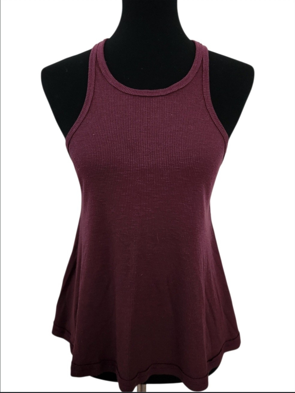 Free People Sleeveless Ribbed Racerback Tank Top - Plum Wine Flared Hem Loose S
